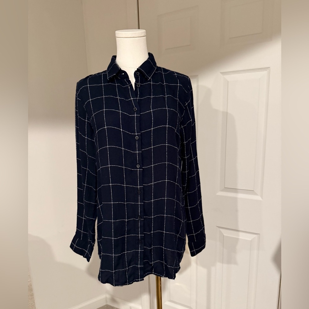 Banana Republic Dillon Classic Fit Windowpane Shirt | Navy | Size M